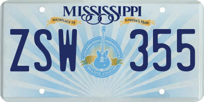 MS license plate ZSW355