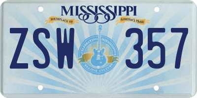 MS license plate ZSW357