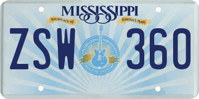 MS license plate ZSW360