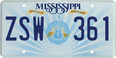 MS license plate ZSW361