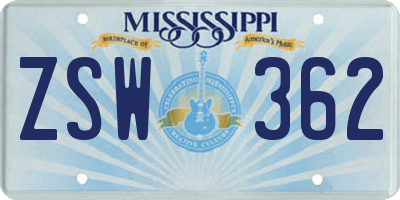 MS license plate ZSW362