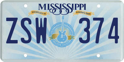 MS license plate ZSW374
