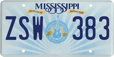 MS license plate ZSW383