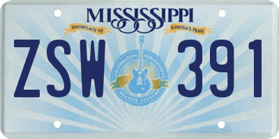 MS license plate ZSW391