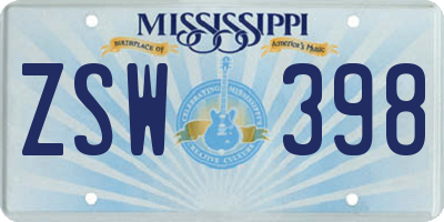 MS license plate ZSW398
