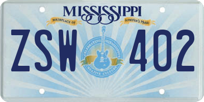 MS license plate ZSW402