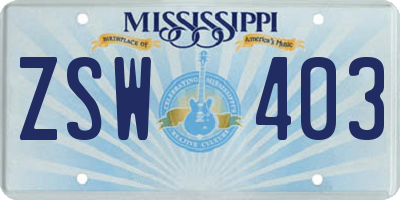 MS license plate ZSW403