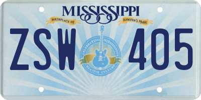 MS license plate ZSW405