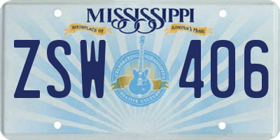 MS license plate ZSW406
