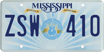 MS license plate ZSW410