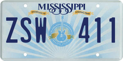 MS license plate ZSW411