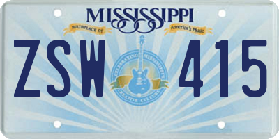 MS license plate ZSW415