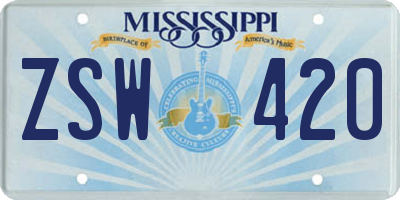 MS license plate ZSW420