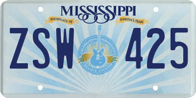 MS license plate ZSW425