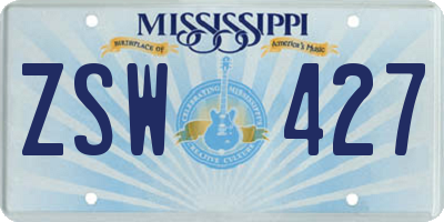 MS license plate ZSW427