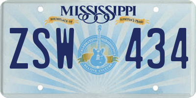 MS license plate ZSW434