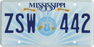 MS license plate ZSW442