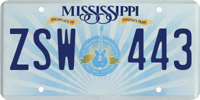 MS license plate ZSW443