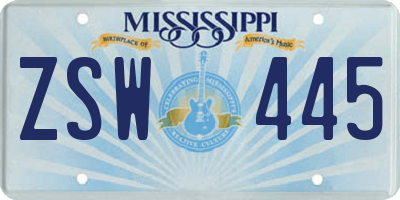 MS license plate ZSW445