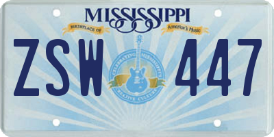 MS license plate ZSW447