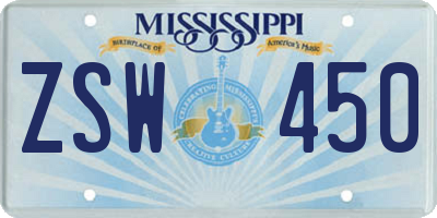 MS license plate ZSW450