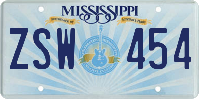 MS license plate ZSW454