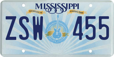 MS license plate ZSW455