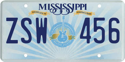 MS license plate ZSW456