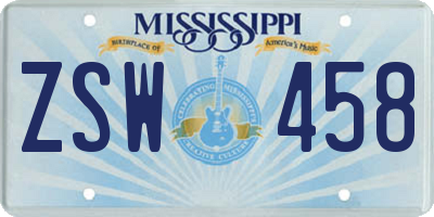 MS license plate ZSW458