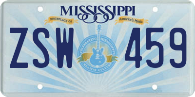 MS license plate ZSW459