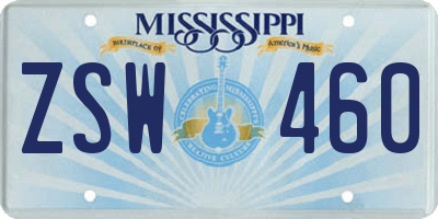 MS license plate ZSW460