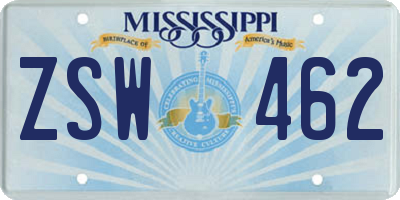 MS license plate ZSW462