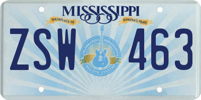MS license plate ZSW463