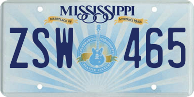 MS license plate ZSW465