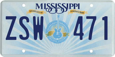 MS license plate ZSW471