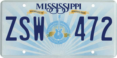 MS license plate ZSW472