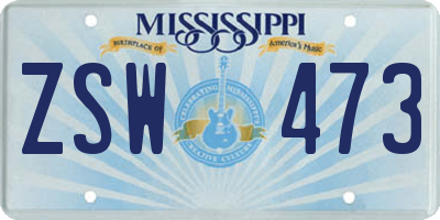 MS license plate ZSW473