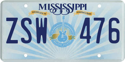 MS license plate ZSW476