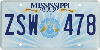 MS license plate ZSW478