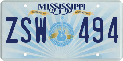 MS license plate ZSW494