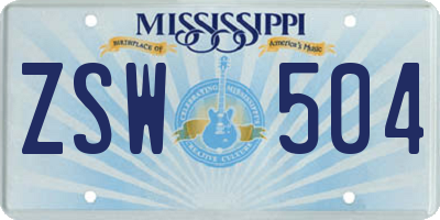 MS license plate ZSW504