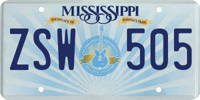 MS license plate ZSW505