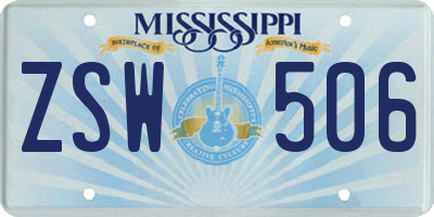 MS license plate ZSW506