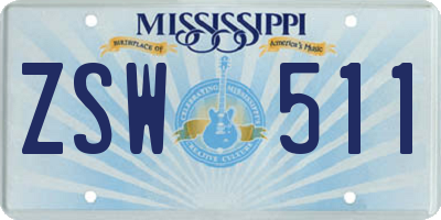 MS license plate ZSW511