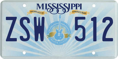 MS license plate ZSW512