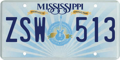 MS license plate ZSW513