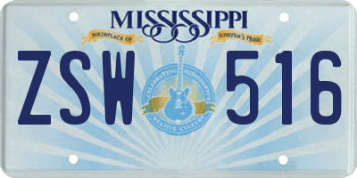 MS license plate ZSW516