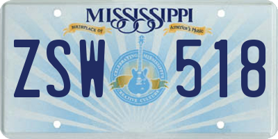 MS license plate ZSW518