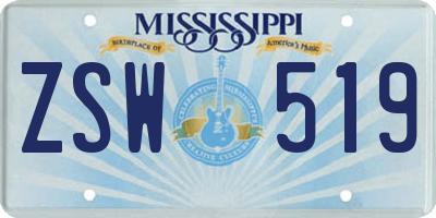 MS license plate ZSW519