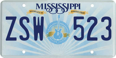 MS license plate ZSW523